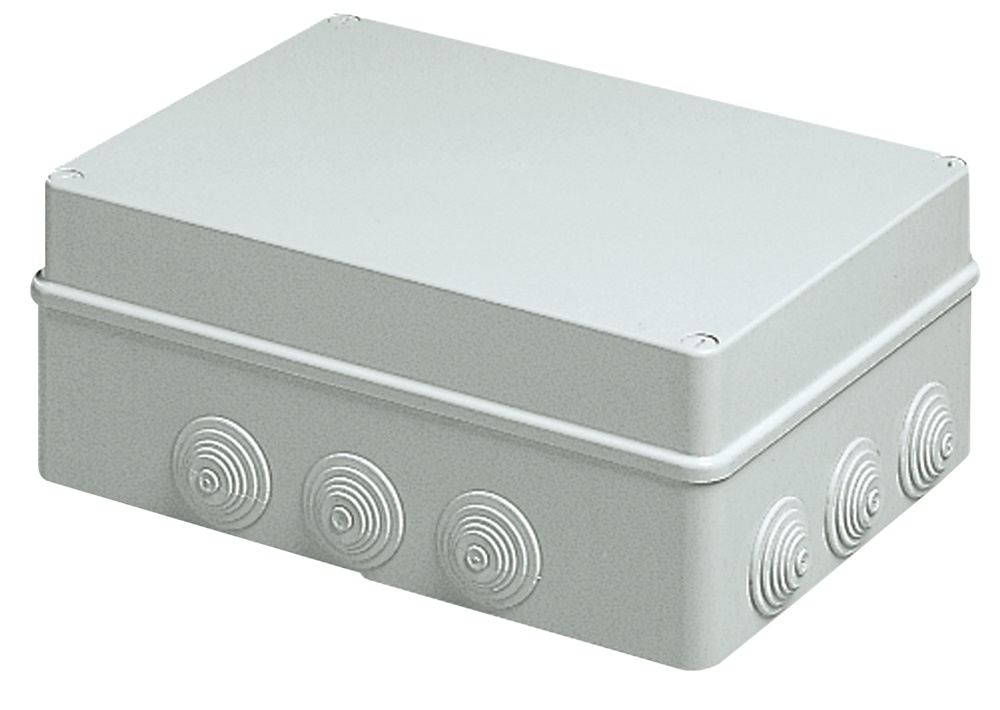 Scatola derivazione IP55 240x190x90 mm con passacavi coperchio viti inox grigio RAL 7035 per installazioni parete
