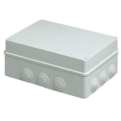Scatola derivazione IP55 240x190x90 mm con passacavi coperchio viti inox grigio RAL 7035 per installazioni parete