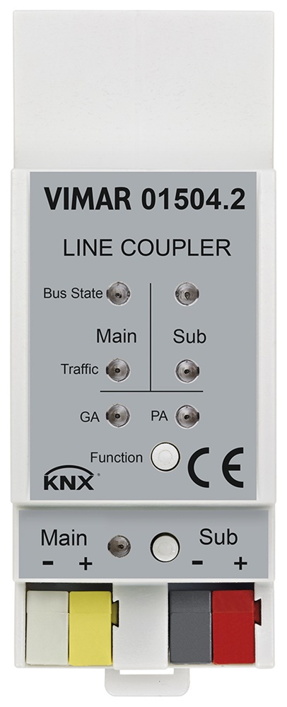 Accoppiatore linea KNX standard guida DIN 2 moduli 17,5 mm installazione