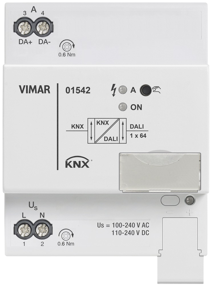 Gateway DALI KNX 1 canale 64 lampade 16 gruppi montaggio guida DIN