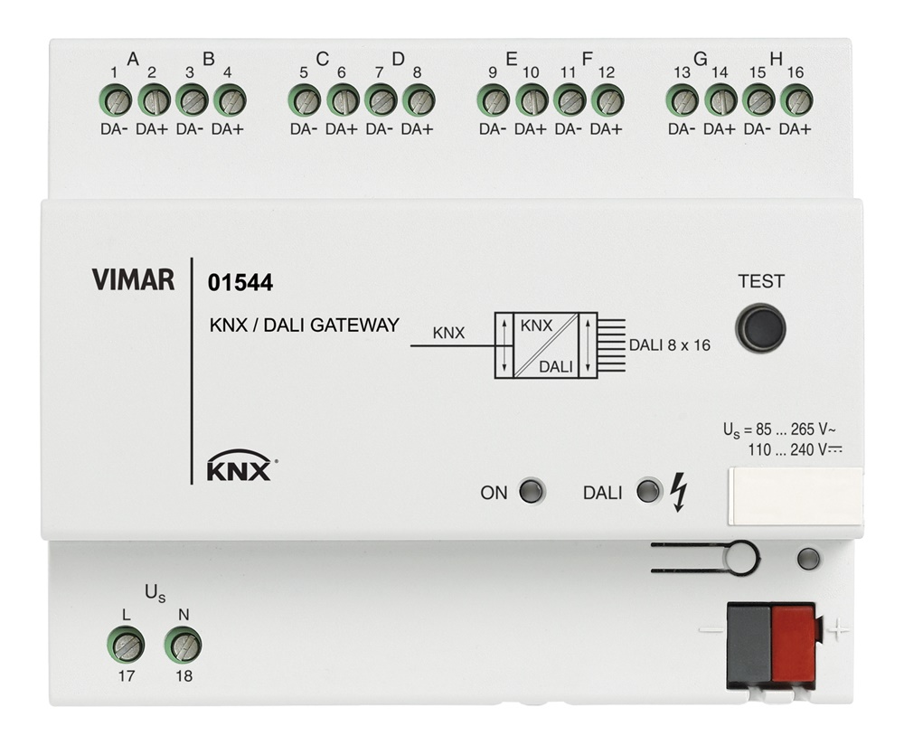 Gateway DALI 8 canali 16 lampade per canale controllo illuminazione KNX guida DIN