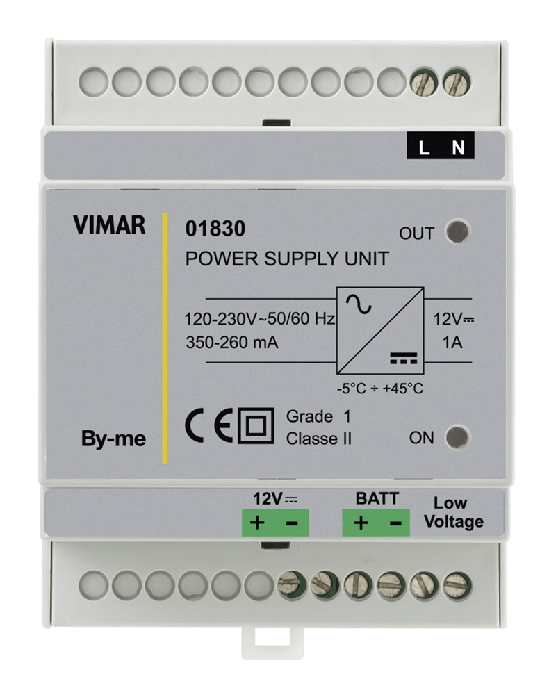 Alimentatore 12V DC 120-230V su guida DIN 4 moduli 17,5 mm uso industriale