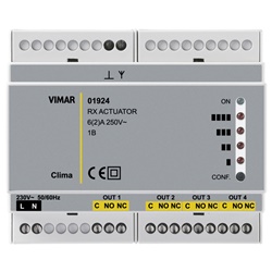 Attuatore ricevitore RF 4 canali su guida DIN 6 moduli 17,5 mm uso industriale