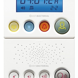 Terminale display e fonico antibatterico 24 Vdc con base doppia installazione semi-incassata pareti leggere bianco