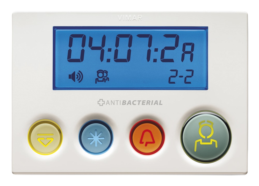 Modulo display antibatterico 4 pulsanti per chiamate installazione semi-incassata pareti leggere bianco 24 Vdc