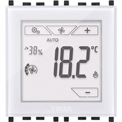 Termostato touch domotico 2 moduli bianco controllo temperatura riscaldamento e condizionamento fan-coil 3 velocità ambienti residenziali e commerciali