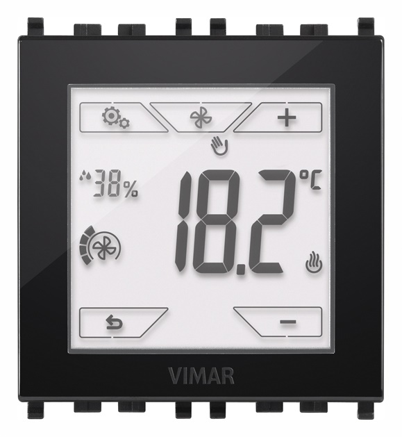 Termostato touch KNX 2 moduli nero controllo temperatura ambiente riscaldamento condizionamento domotica standard