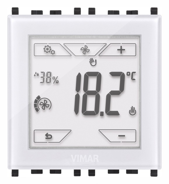 Termostato touch KNX 2 moduli bianco controllo temperatura ambiente riscaldamento e condizionamento domotica standard