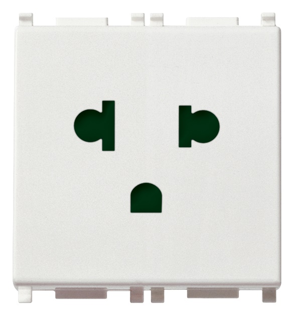 Presa SICURY 2P+T 16A 250V polarizzata bianca standard USA+EU 2 moduli