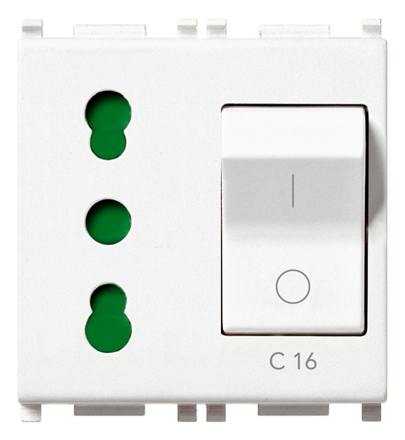 Presa 2P+T 16A P17/11 interbloccata con magnetotermico C16 bianco per uso domestico e industriale
