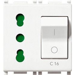 Presa 2P+T 16A P17/11 interbloccata con magnetotermico C16 bianco per uso domestico e industriale