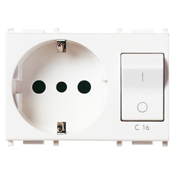 Presa 2P+T 16A P30 interbloccata magnetotermico C16 230V bianco 3 moduli