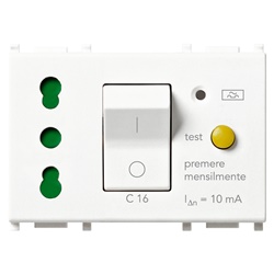 Presa 2P+T 16A P17/11 interbloccata con interruttore magnetotermico differenziale 16A 10mA bianco uso industriale