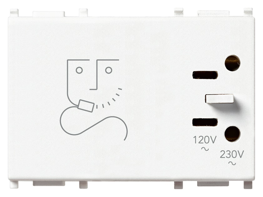 Presa rasoio 230V bianco con trasformatore isolamento 20VA 3 moduli uso domestico