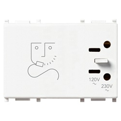 Presa rasoio 230V bianco con trasformatore isolamento 20VA 3 moduli uso domestico