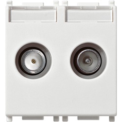 Presa coassiale TV-RD-SAT passante 2 uscite 5-2400 MHz attenuazione 10 dB bianco 2 moduli