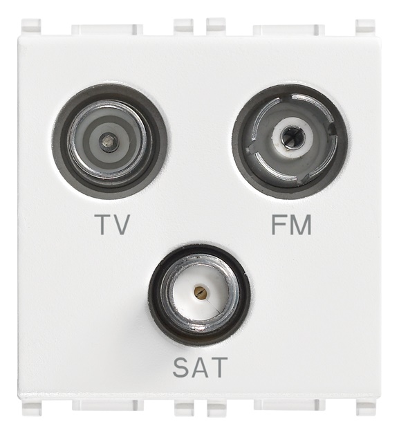 Presa coassiale TV-FM-SAT diretta 3 uscite bianco 5-2400 MHz 2 moduli per impianti TV e satellitari