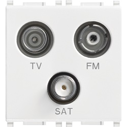 Presa coassiale TV-FM-SAT diretta 3 uscite bianco 5-2400 MHz 2 moduli per impianti TV e satellitari