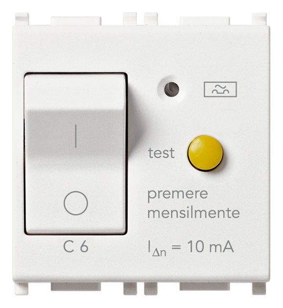 Interruttore magnetotermico differenziale 1P+N C6 10mA 120-230V bianco 2 moduli