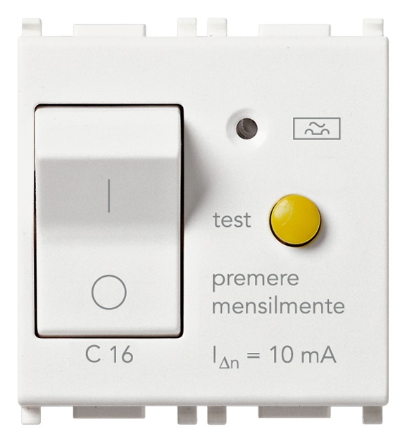 Interruttore magnetotermico differenziale 1P+N C16 10mA 2 moduli bianco per impianti elettrici residenziali