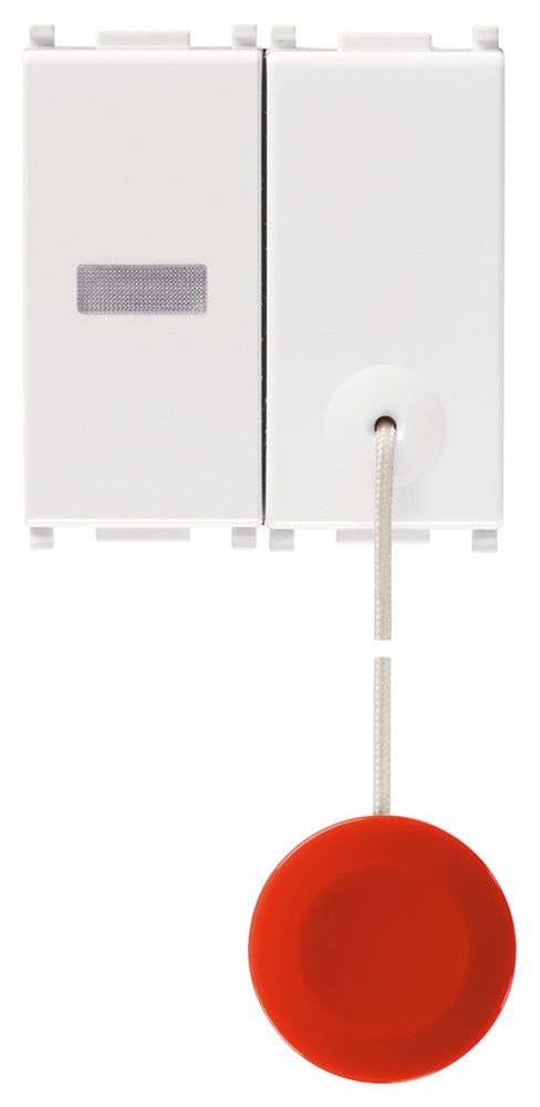 Pulsante chiamata tirante antibatterico bianco 2 moduli con spia rossa rassicurazione circuito NO NC