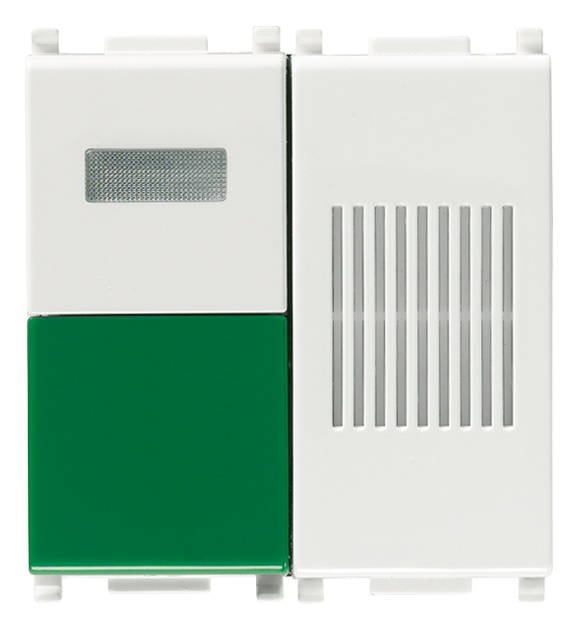 Pulsante annullamento antibatterico con buzzer segnalatore acustico e spia verde 2 moduli bianco