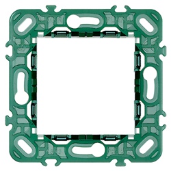 Supporto 2 moduli senza viti per scatole incasso interasse 60 mm o 56x56 mm, compatibile interasse 71 mm, aggancio orizzontale verticale