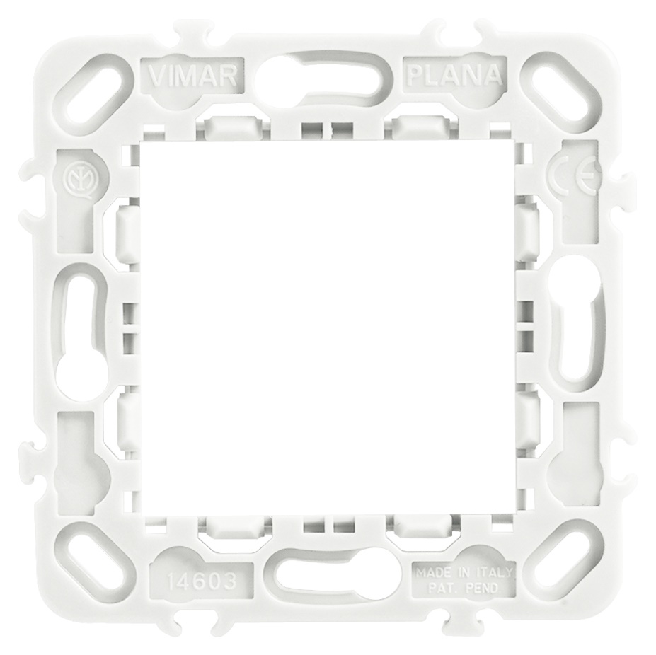 Supporto 2 moduli senza viti grigio per scatole incasso interasse 60 mm o 56x56 mm