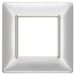 Placca 2 moduli metallo alluminio spazzolato per installazioni elettriche