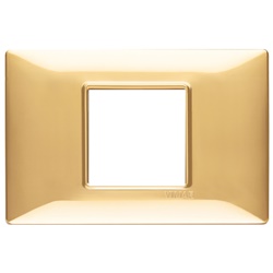 Placca 2 moduli centrali oro lucido tecnopolimero per installazioni elettriche