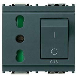 Presa 2P+T 16A P17/11 interbloccata con magnetotermico C16 230V grigio per uso industriale