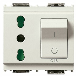 Presa 2P+T 16A P17/11 interbloccata con magnetotermico C16 bianco uso civile e industriale