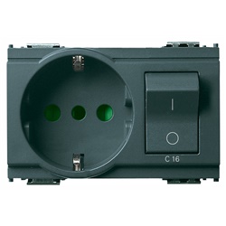 Presa 2P+T 16A P30 interbloccata con magnetotermico C16 230V grigio uso civile