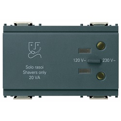 Presa rasoio 230V grigio con trasformatore isolamento 20VA uscita 120V standard USA 3 moduli