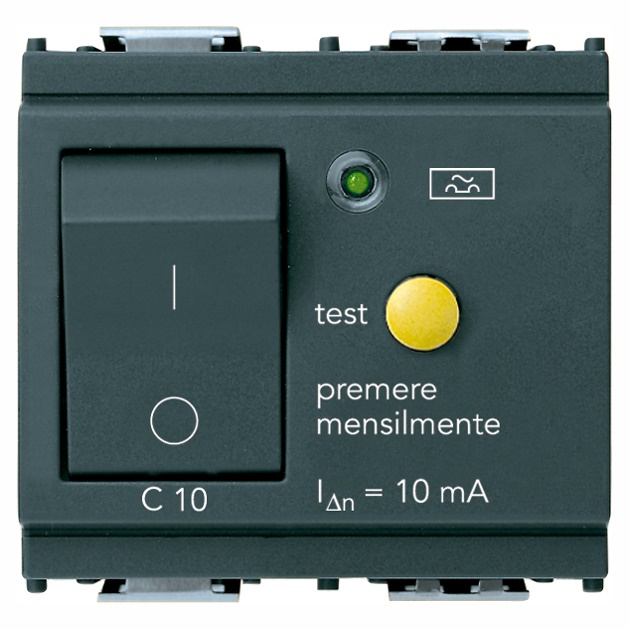 Interruttore magnetotermico differenziale 1P+N C10 10mA 2 moduli grigio per uso domestico e industriale