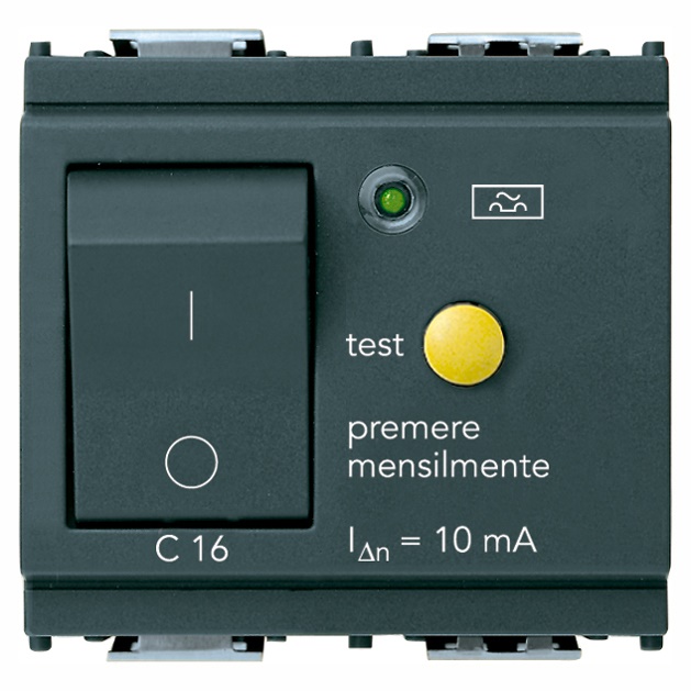 Interruttore magnetotermico differenziale 1P+N C16 10mA 2 moduli grigio uso civile