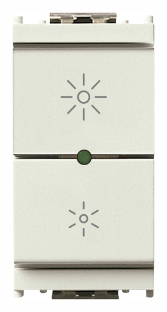Dimmer universale 230V bianco per lampade incandescenza, LED, CFL, trasformatori elettronici, regolazione intensità luminosa con pulsanti integrati