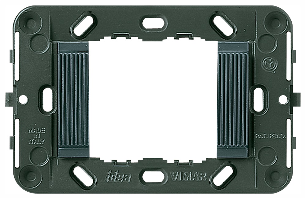 Supporto 2 moduli rigato grigio per scatole 3 moduli interasse 60 mm e 56x56 mm