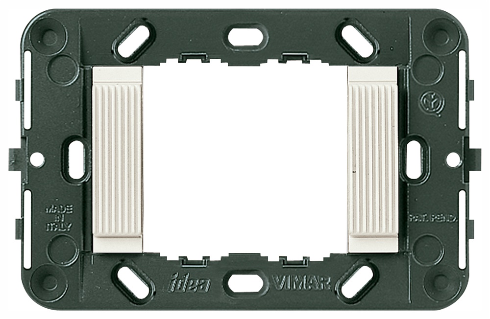 Supporto 2 moduli rigato bianco per scatole 3 moduli interasse 60 mm
