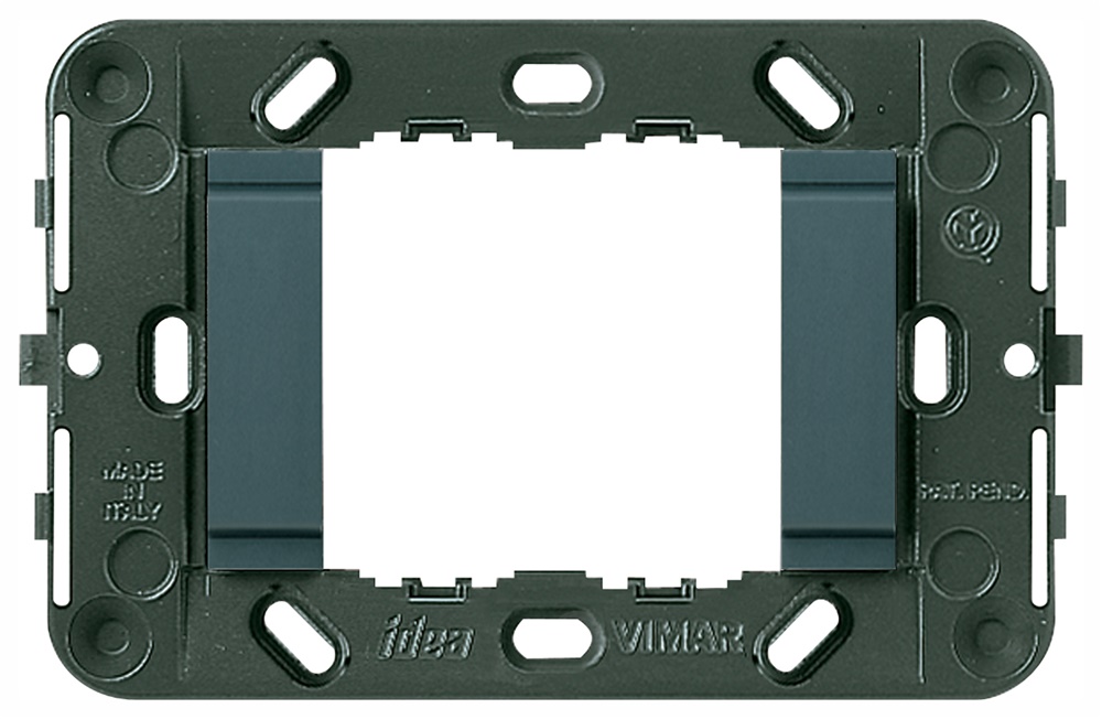 Supporto 2 moduli liscio grigio per scatole 3 moduli interasse 60 mm