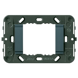 Supporto 2 moduli liscio grigio per scatole 3 moduli interasse 60 mm