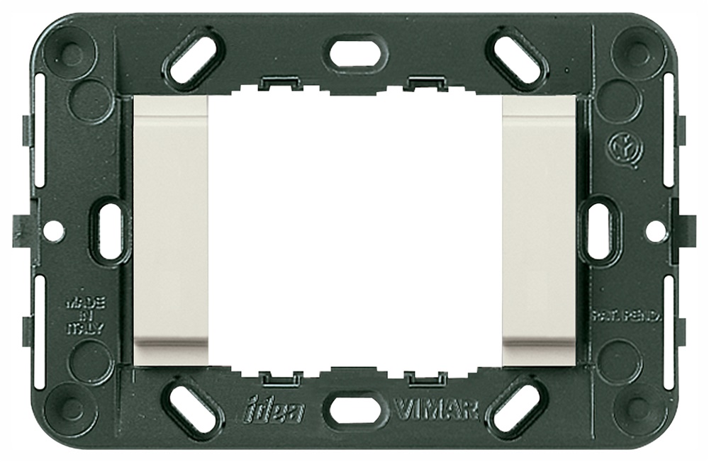 Supporto 2 moduli liscio bianco per scatole 3 moduli interasse 60 mm