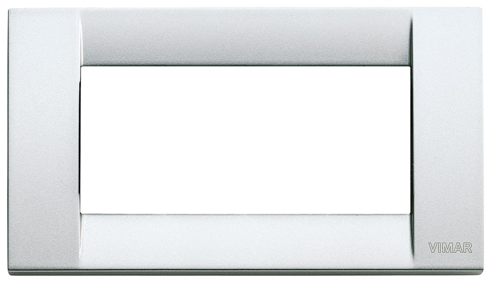 Placca classica 4 moduli metallo pressofuso argento metallizzato per impianti elettrici