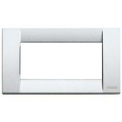 Placca classica 4 moduli metallo pressofuso argento metallizzato per impianti elettrici