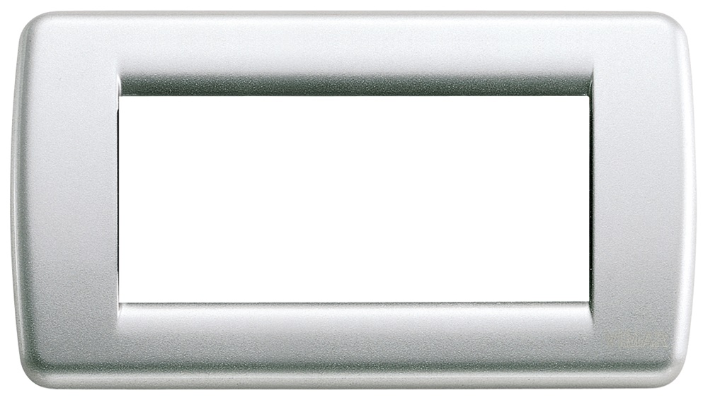 Placca Rondò 4 moduli metallo pressofuso argento metallizzato per impianti elettrici