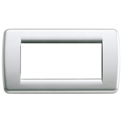 Placca Rondò 4 moduli metallo pressofuso argento metallizzato per impianti elettrici