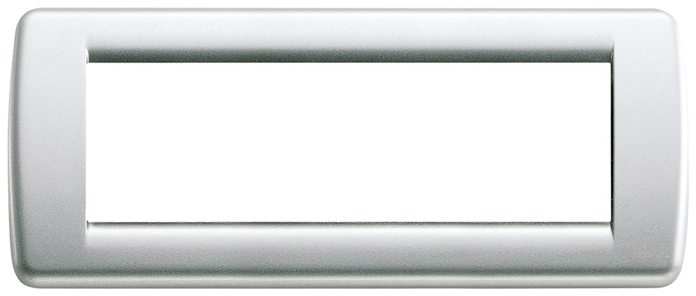 Placca Rondò 6 moduli metallo pressofuso argento metallizzato per installazioni elettriche