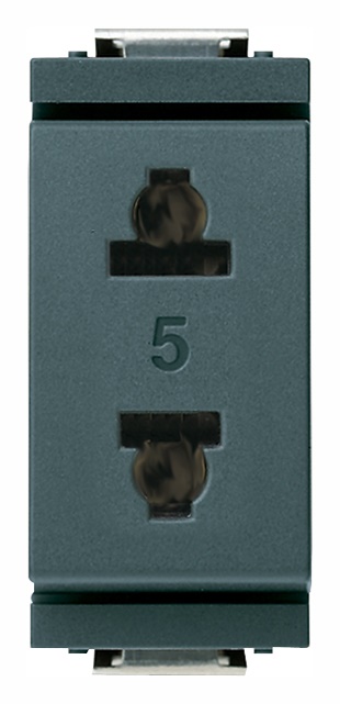 Presa 2P 15A 250V standard euroamericano polarizzato grigio modulo ridotto