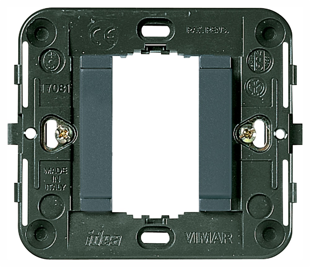 Supporto liscio 1 modulo con griffe grigio per scatole incasso rotonde ø 60 mm