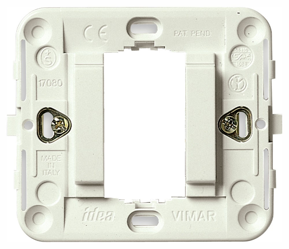 Supporto liscio 1 modulo con griffe bianco per scatole incasso rotonde ø 60 mm